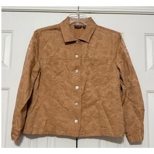 Additions by Chico Reverse Print Floral Silk Blend Jacket, Butterscotch, Size 2